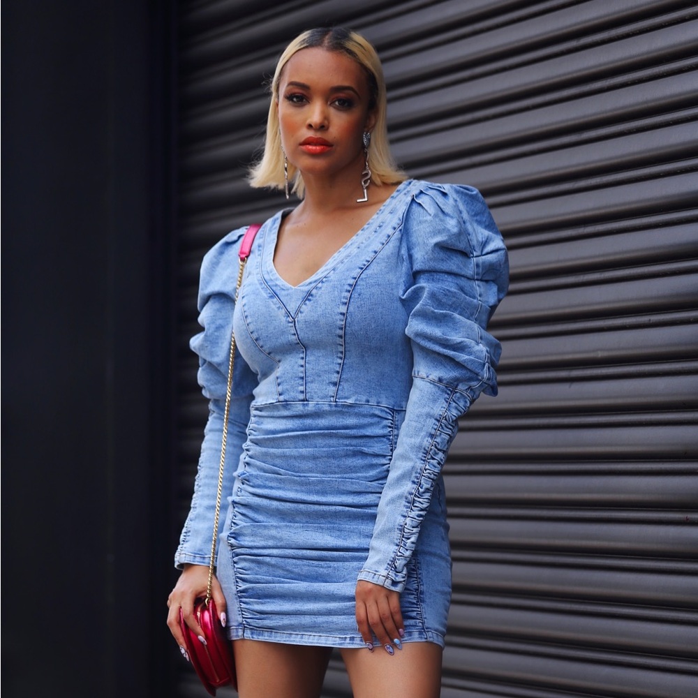 Puff Sleeve Denim Dress